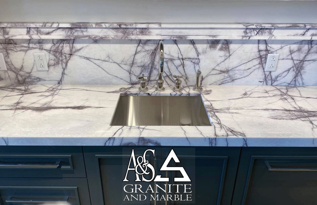 Exotic 2cm Lilac Supreme - Island with Double recessed Stacked lamination quartzite countertops